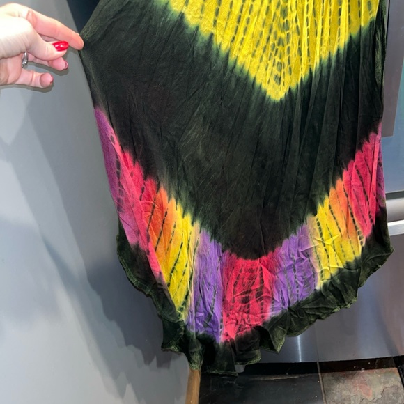 Green FESTIVAL GYPSY Flowy rayon DRESS NF Free Size COLORFUL Embroidered Tribal - Picture 15 of 16